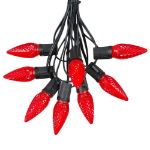 25 Light String Set with Red LED C9 Bulbs on Black Wire