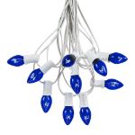 100 C7 String Light Set with Blue Bulbs on White Wire