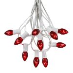 100 C7 String Light Set with Red Bulbs on White Wire