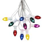 C7 25 Light String Set with Multi-Colored Twinkle Bulbs on White Wire