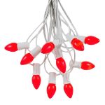 100 C7 String Light Set with Red Ceramic Bulbs on White Wire