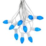 100 C7 String Light Set with Blue Ceramic Bulbs on White Wire
