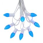 25 Light String Set with Blue LED C7 Bulbs on White Wire