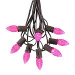25 Light String Set with Pink LED C7 Bulbs on Brown Wire
