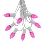 25 Light String Set with Pink LED C7 Bulbs on White Wire