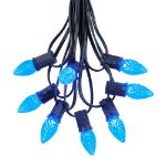 25 Light String Set with Blue LED C7 Bulbs on Black Wire