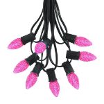 25 Light String Set with Pink LED C7 Bulbs on Black Wire