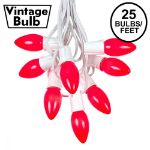 C9 25 Light String Set with Ceramic Red Bulbs on White Wire
