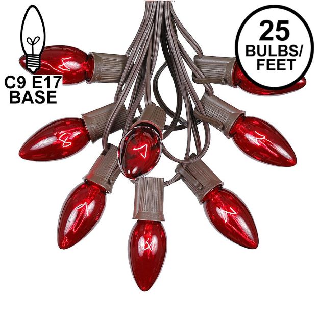 25 Twinkling C9 Christmas Light Set - Red - Brown Wire