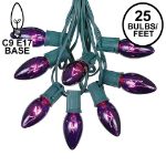 25 Twinkling C9 Christmas Light Set - Purple - Green Wire