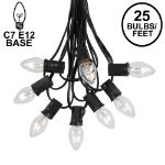 C7 25 Light String Set with Clear Twinkle Bulbs on Black Wire