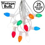 25 Light String Set with Multi Ceramic C7 Bulbs on White Wire
