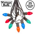 25 Light String Set with Assorted Ceramic C7 Bulbs on Brown Wire