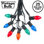 25 Light String Set with Assorted Ceramic C7 Bulbs on Black Wire