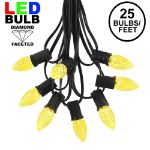 25 Light String Set with Yellow LED C7 Bulbs on Black Wire