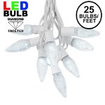 25 Light String Set with Pure White LED C9 Bulbs on White Wire