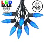 25 Light String Set with Blue LED C9 Bulbs on Black Wire