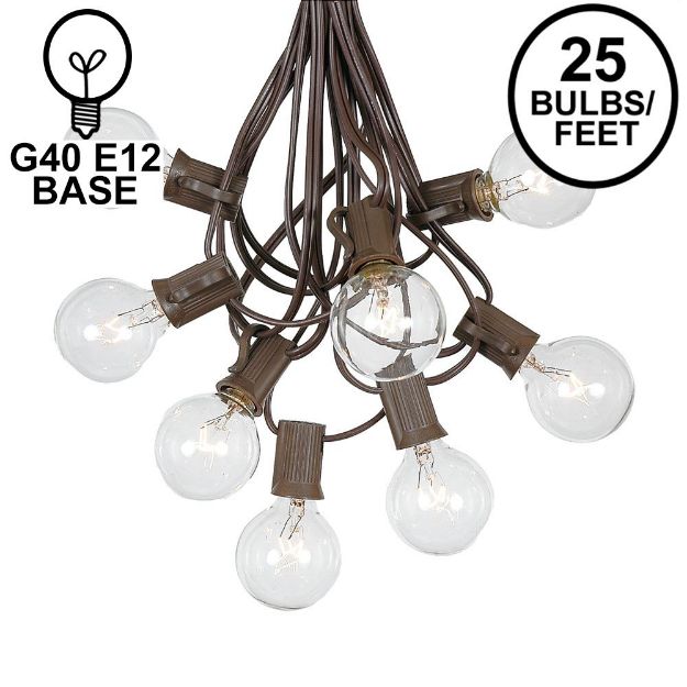 25 G40 Globe String Light Set with Clear Bulbs on Brown Wire