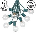 25 G40 Globe String Light Set with Clear Bulbs on Green Wire