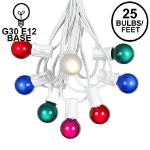 25 G30 Globe Light String Set with Multi Satin Bulbs on White Wire