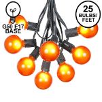 25 G50 Globe Light String Set with Orange Bulbs on Black Wire