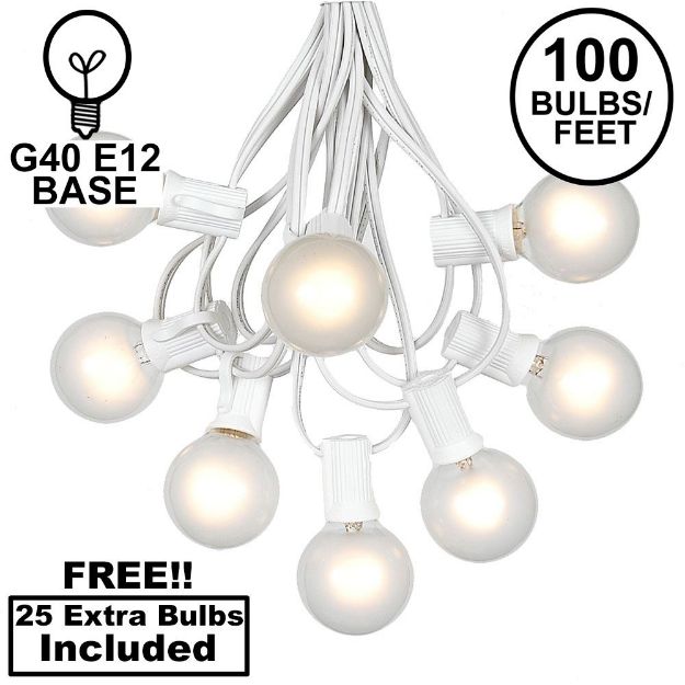 100 G40 Globe String Light Set with Frosted White Bulbs on White Wire