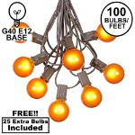 100 G40 Globe String Light Set with Orange Bulbs on Brown Wire