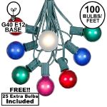 100 G40 Globe String Light Set with Multi Colored Bulbs on Green Wire