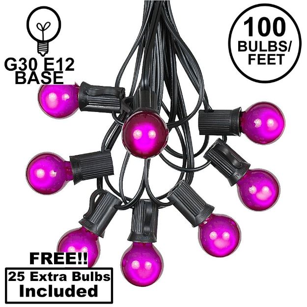 100 G30 Globe String Light Set with Purple Satin Bulbs on Black Wire