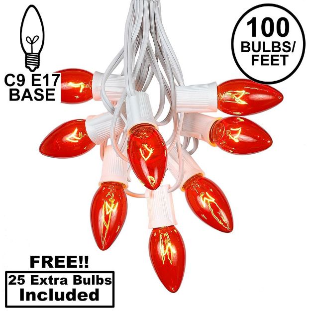 100 C9 Christmas Light Set - Orange Bulbs - White Wire