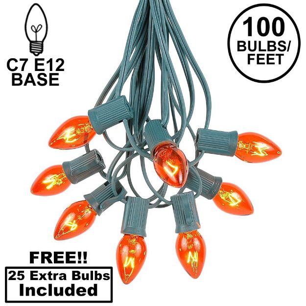 100 C7 String Light Set with Orange Bulbs on Green Wire
