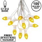 100 C7 String Light Set with Yellow Bulbs on White Wire