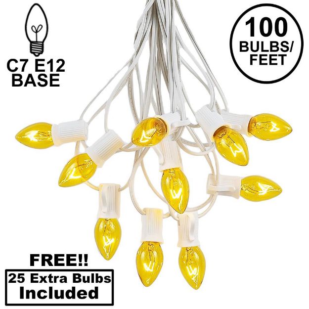 100 C7 String Light Set with Yellow Bulbs on White Wire