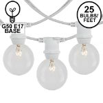 25 Clear G50 Commercial Grade Intermediate Base Light Set - White Wire