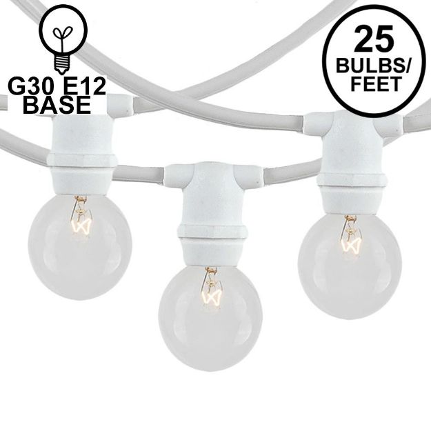 25 Clear G30 Commercial Grade Candelabra Base Light Set - White Wire