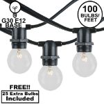 100 Clear G30 Commercial Grade Candelabra Base Light Set - Black Wire
