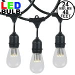 24 Warm White LED S14 Commercial Grade Suspended Light String Set on 48' of Black Wire