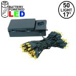 50 LED Battery Operated Lights Yellow on Green Wire
