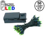 50 LED Battery Operated Lights Green on Green Wire