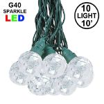 10 Pure White Sparkle Orb LED G40 Pre-Lamped String Lights