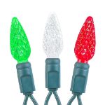 Red Green & White 70 LED C6 Strawberry Mini Lights Commercial Grade Green Wire