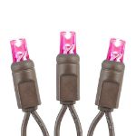 50 LED Pink LED Christmas Lights 11' Long on Brown Wire