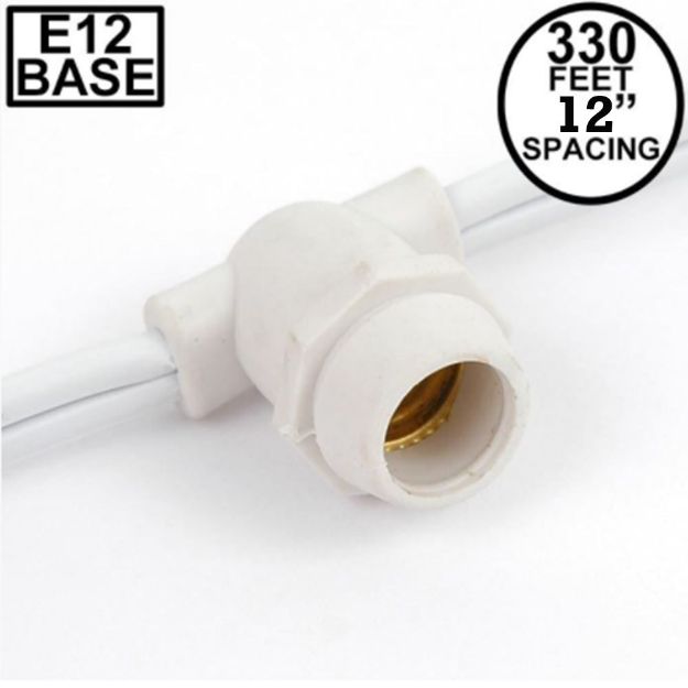 330' White Commercial Grade Stringer on Candelabra (e12) Base Sockets