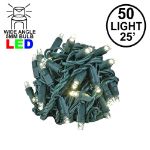 Commercial Grade Wide Angle 50 LED Warm White 25' Long on Green Wire