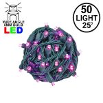 Commercial Grade Wide Angle 50 LED Pink 25' Long on Green Wire