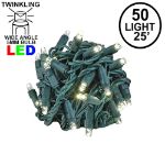 Twinkle LED Christmas Lights 50 LED Warm White 25' Long Green Wire