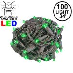 Commercial Grade Wide Angle 100 LED Green 34' Long on Brown Wire