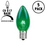 5 Pack Green Transparent C9 7 Watt Replacement Bulbs