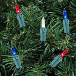 Red/White/Blue Christmas Mini Lights 100 Light 50 Feet Long on Green Wire