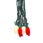 25 Red & Warm White Ceramic LED C9 Pre-Lamped String Lights Green Wire